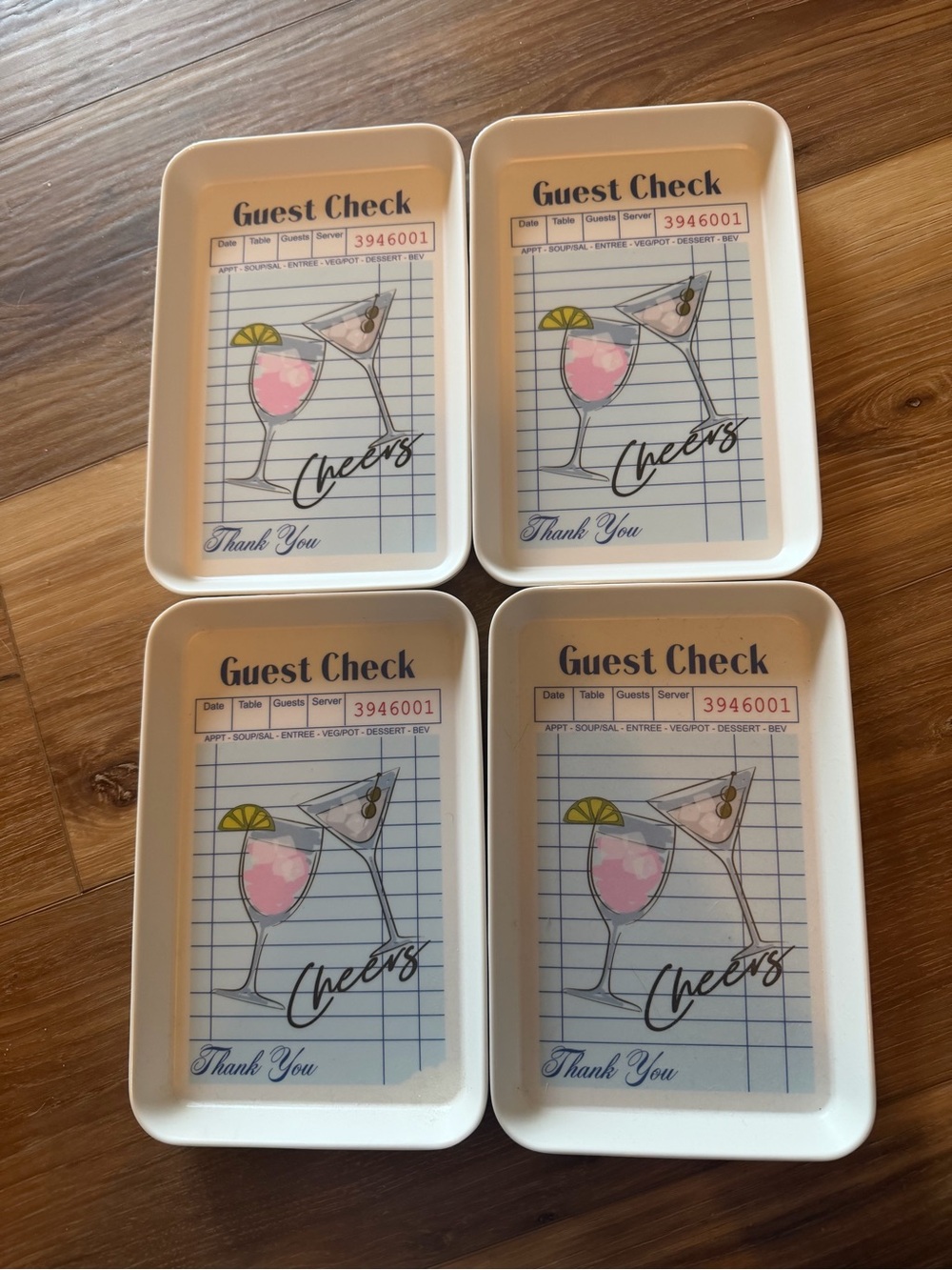 Rachel Zoe Set of 4 Guest Check Trays 100% melamine